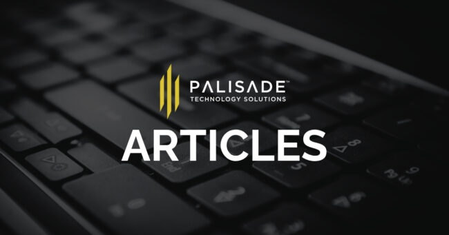 shadowy photograph of a keyboard with palisade logo and the word "articles" overlayed